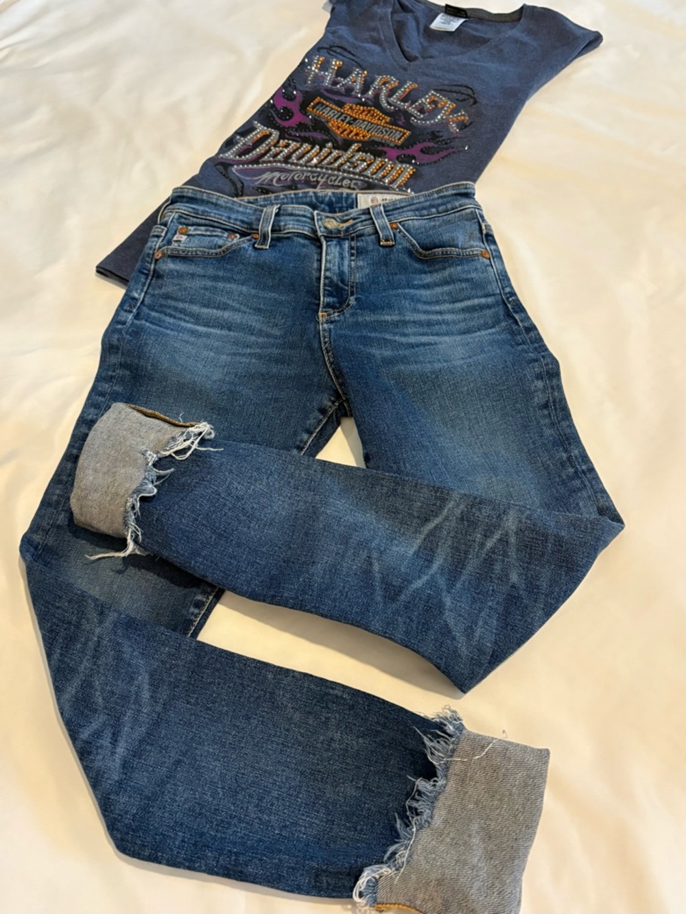 AG Farrah Skinny Ankle Jeans HR Raw Hem Distressed Women 25 Street Style Cuff